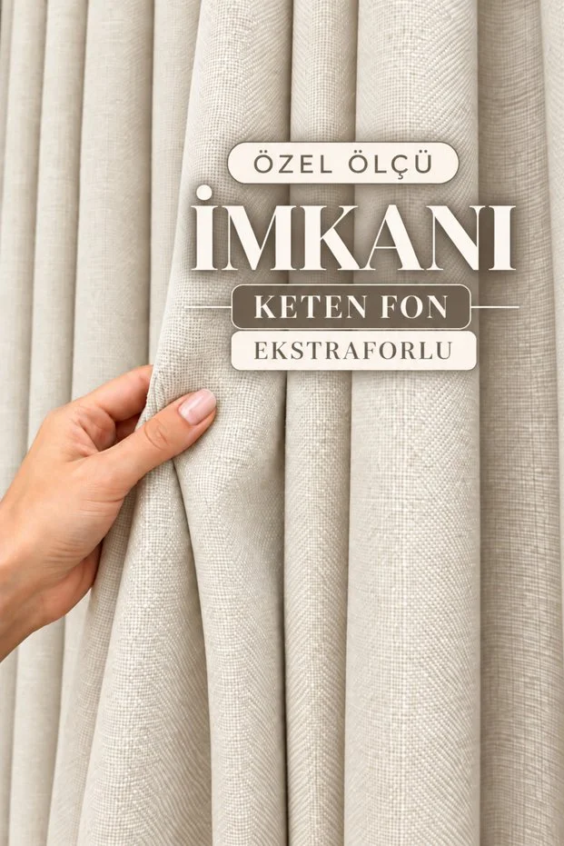 Ekru Premium Keten Fon Perde Ekstrafor Büzgülü PİLESİZ Her Odaya Uygun Bohem